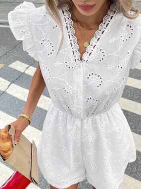BN White Eyelet Lace Romper